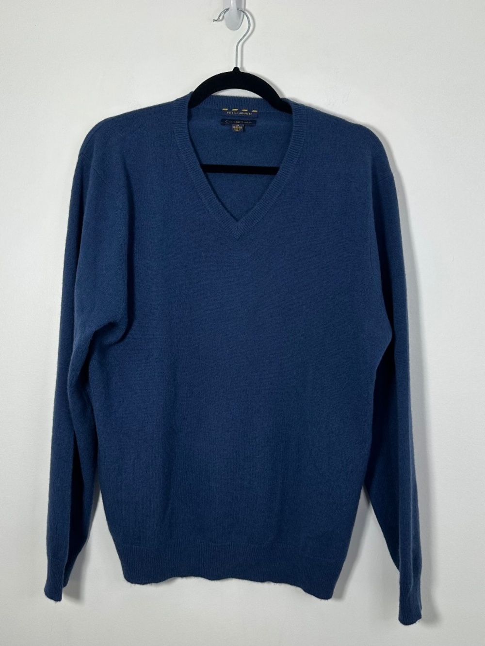Club Room Mens Medium Estate Cashmere Navy Blue V-Neck Sweater 100% Cashmere